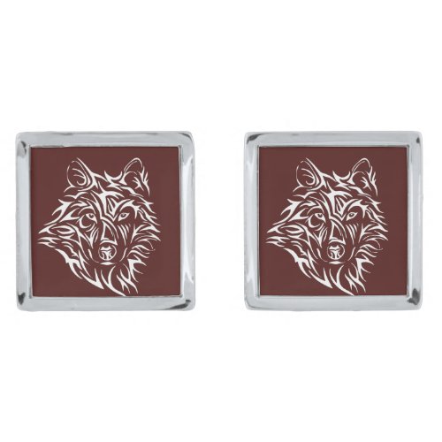 White Wolf Head on Blood Red Cufflinks