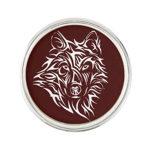 White Wolf Head on Blood Red Lapel Pin