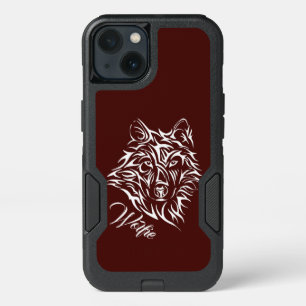 White Wolf Head on Blood Red iPhone 13 Case