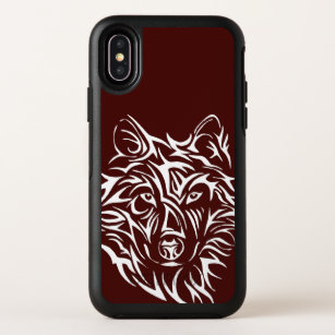 White Wolf Head on Blood Red OtterBox Symmetry iPhone X Case