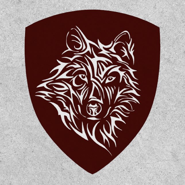 White Wolf Head on Blood Red Patch (Front)