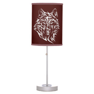 White Wolf Head on Blood Red  Table Lamp