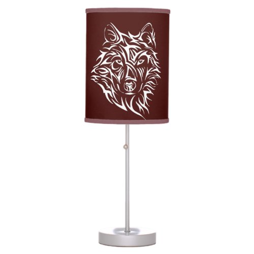White Wolf Head on Blood Red  Table Lamp
