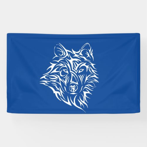 White Wolf Head on Blue  Banner