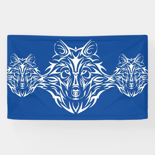 White Wolf Head on Blue  Banner (Horizontal)