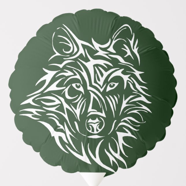 White Wolf Head on Green Balloon (Front)