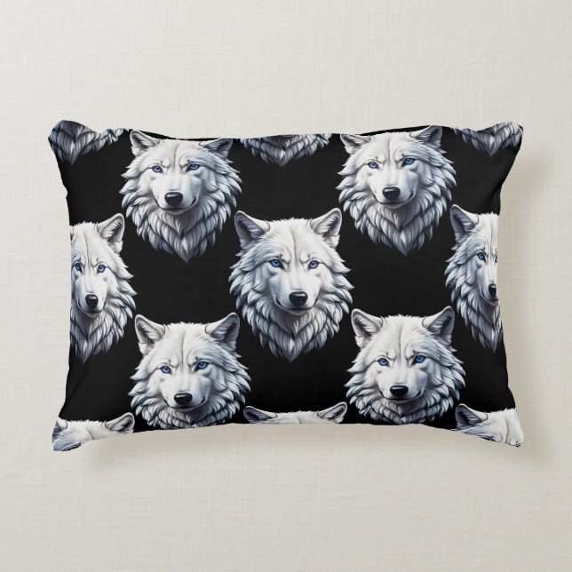 White Wolf Head Pattern Design  Accent Pillow (Front)