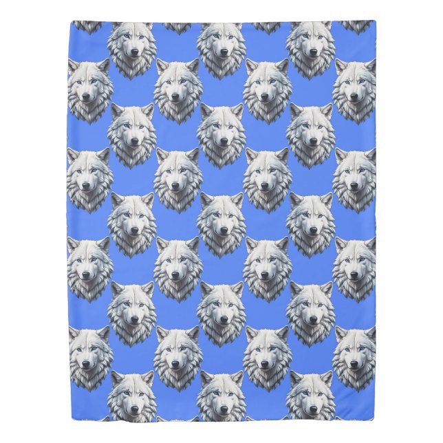 White Wolf Head Pattern Design Blue  Duvet Cover (Front)