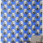 White Wolf Head Pattern Design Blue  Fabric