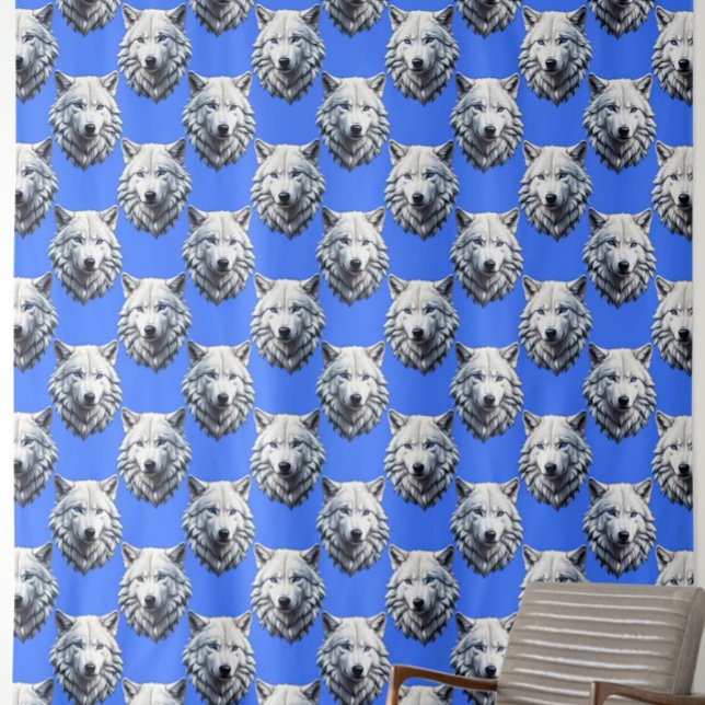 White Wolf Head Pattern Design Blue  Fabric (Creator Uploaded)