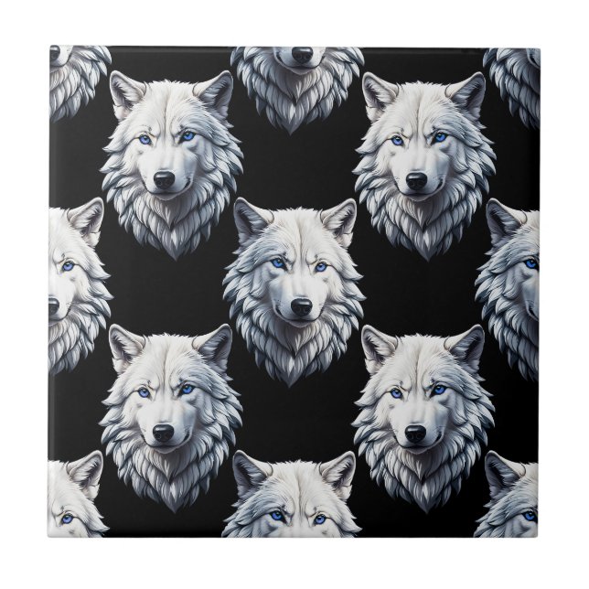 White Wolf Head Pattern Design  Ceramic Tile (Front)