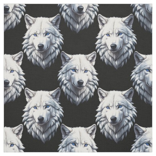 White Wolf Head Pattern Design  Fabric