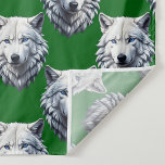 White Wolf Head Pattern Design Green  Fabric