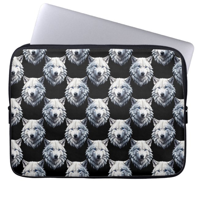 White Wolf Head Pattern Design  Laptop Sleeve (Front)