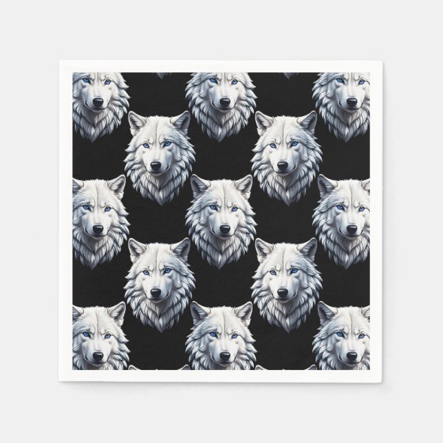 White Wolf Head Pattern Design  Napkins (Front)