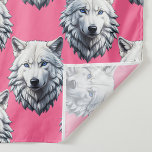White Wolf Head Pattern Design Pink  Fabric