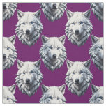 White Wolf Head Pattern Design Purple  Fabric