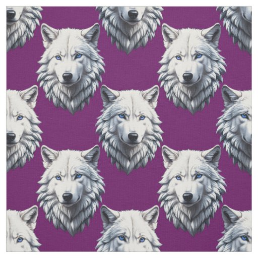 White Wolf Head Pattern Design Purple  Fabric