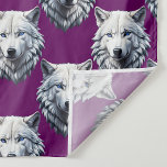 White Wolf Head Pattern Design Purple  Fabric