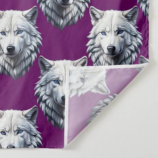 White Wolf Head Pattern Design Purple  Fabric