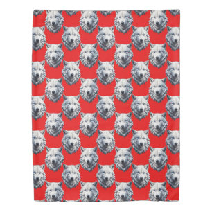 White Wolf Head Pattern Design - Red  Duvet Cover