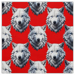 White Wolf Head Pattern Design - Red Fabric
