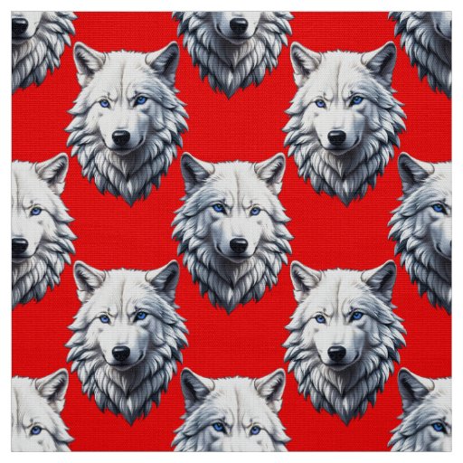 White Wolf Head Pattern Design - Red Fabric