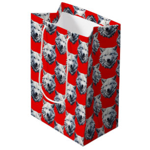 White Wolf Head Pattern Design - Red Medium Gift Bag