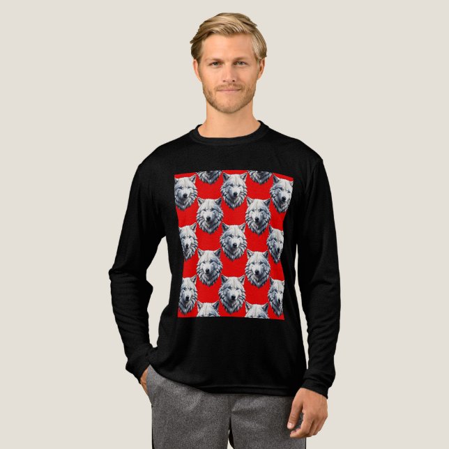 White Wolf Head Pattern Design - Red  Tri-Blend Shirt (Full Front)