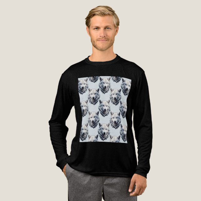 White Wolf Head Pattern Design Tri-Blend Shirt (Full Front)