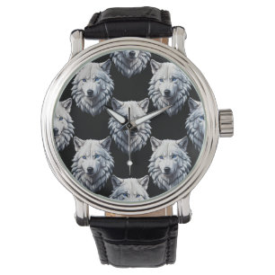 White Wolf Head Pattern Design  Watch