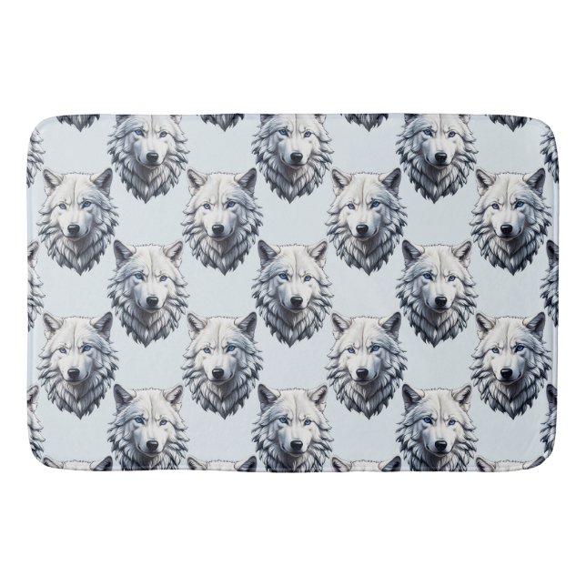 White Wolf Head Pattern Design - White  Bath Mat (Front)