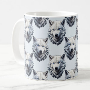 White Wolf Head Pattern Design - White Coffee Mug
