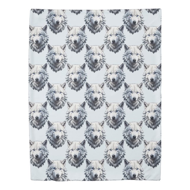 White Wolf Head Pattern Design - White  Duvet Cover (Front)