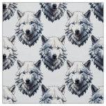 White Wolf Head Pattern Design - White  Fabric