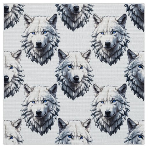 White Wolf Head Pattern Design - White  Fabric