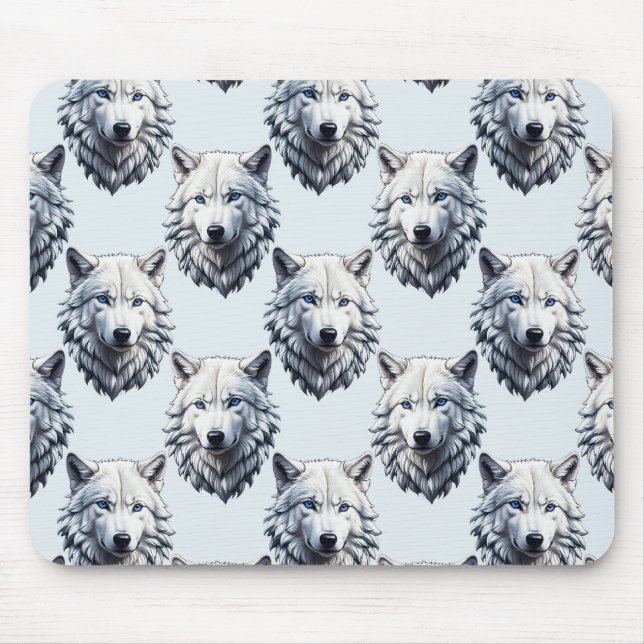 White Wolf Head Pattern Design - White  Mouse Pad (Front)