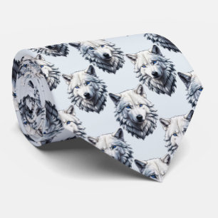 White Wolf Head Pattern Design - White Neck Tie