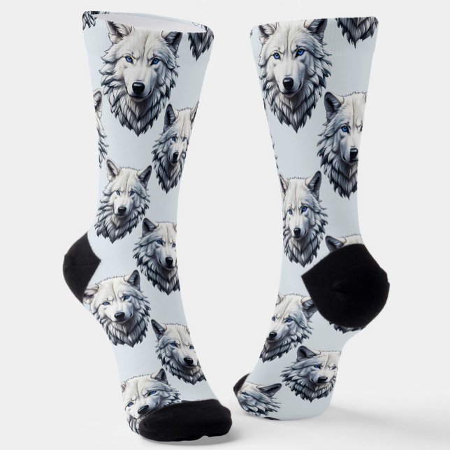 White Wolf Head Pattern Design - White  Socks (Creator Uploaded)