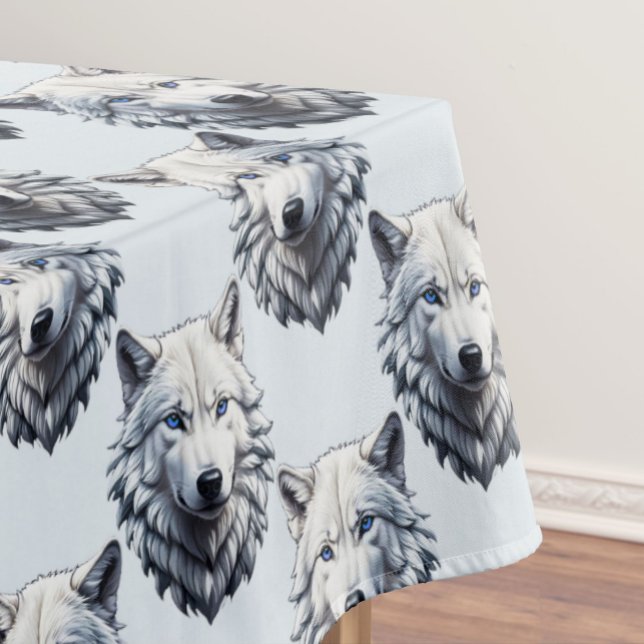 White Wolf Head Pattern Design - White  Tablecloth (Creator Uploaded)