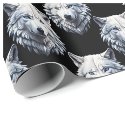 White Wolf Head Pattern Design  Wrapping Paper