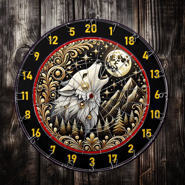 White Wolf Howls Beneath Glowing Moon Dart Board (Creator Uploaded)