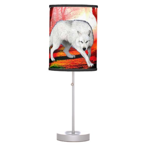 White Wolf In A Remote Location Table Lamp