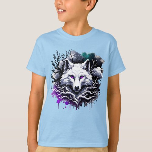 White Wolf in a Surreal Dark Forest T_Shirt