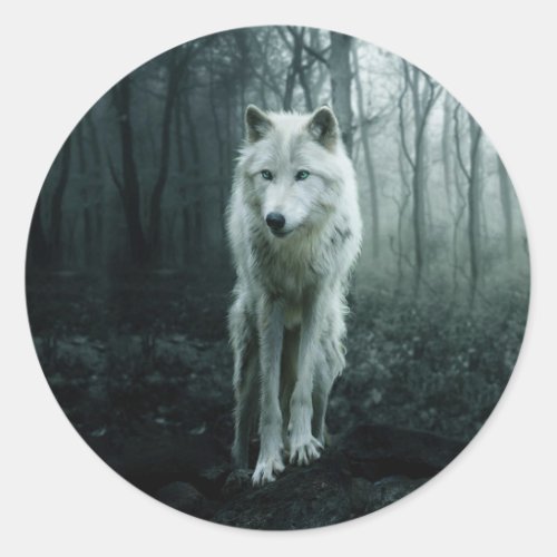 White Wolf in the forest Classic Round Sticker