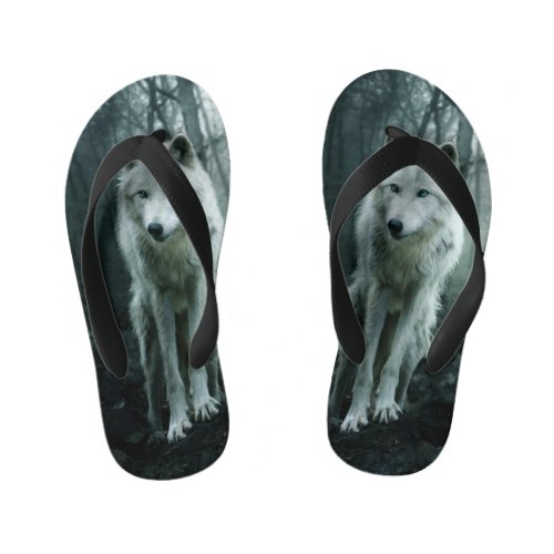 White Wolf in the forest Kids Flip Flops