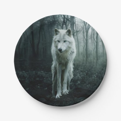 White Wolf in the forest Paper Plates