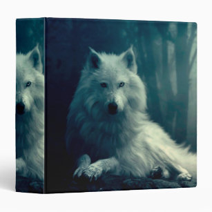 White wolf in the night forest 3 ring binder