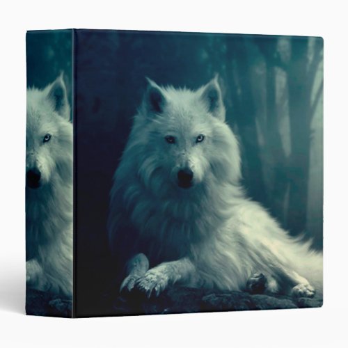 White wolf in the night forest 3 ring binder