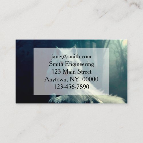 White wolf in the night forest business card